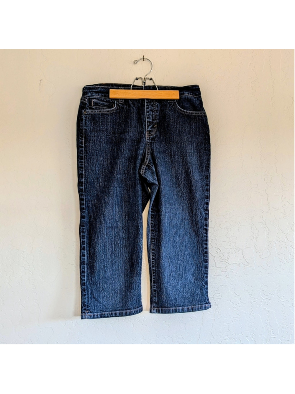 Dark Blue Capri Cropped Jeans Casual Chic Minimalist Classic Denim Transitional